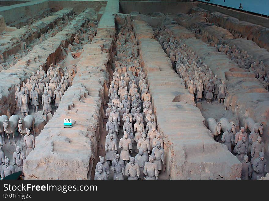 The panorama of  The Terracotta Warriors and Horses  in Emperor Qin Shihuang's mausoleum, Xian, China. The panorama of  The Terracotta Warriors and Horses  in Emperor Qin Shihuang's mausoleum, Xian, China