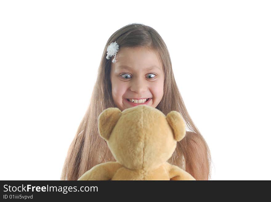 The portrait of little cute girl with teddy bear. The portrait of little cute girl with teddy bear