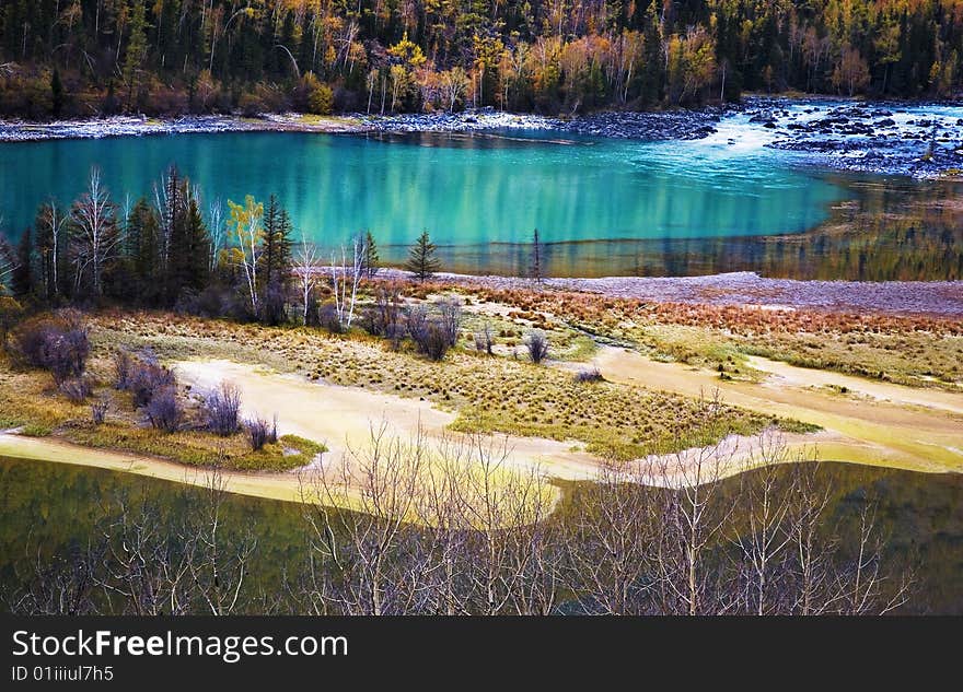 Kanas,It's a very attractive place. the color of its water looks like jade,xinjiang,china. Kanas,It's a very attractive place. the color of its water looks like jade,xinjiang,china.