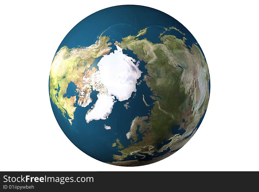 World globe close-up isolated over a white background. 3D rendered picture. World globe close-up isolated over a white background. 3D rendered picture