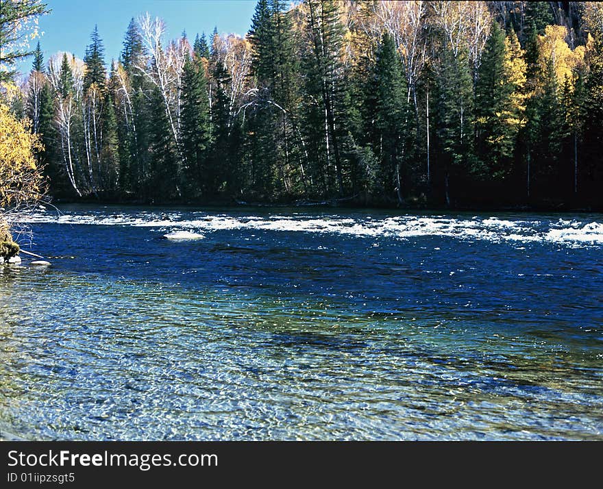 China/Xinjiang: the fall trees and Hemu river