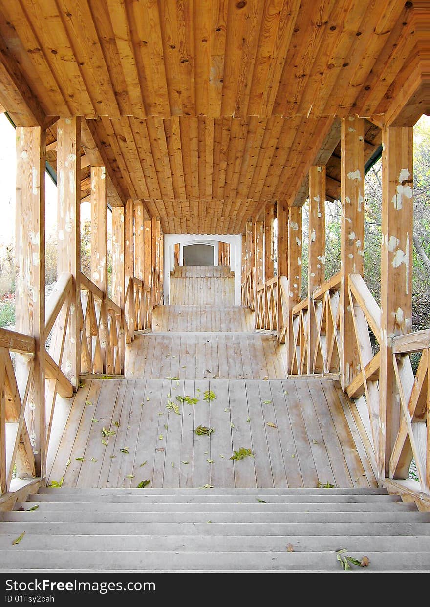 Covered wooden passage from church of prelate St. Nicolas to ravine of The Svyatogorsk Dormition Laura.