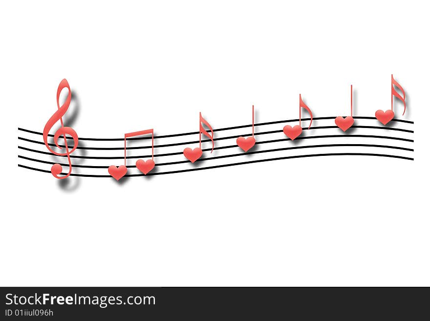 Musical notes in the form of heart on a white background