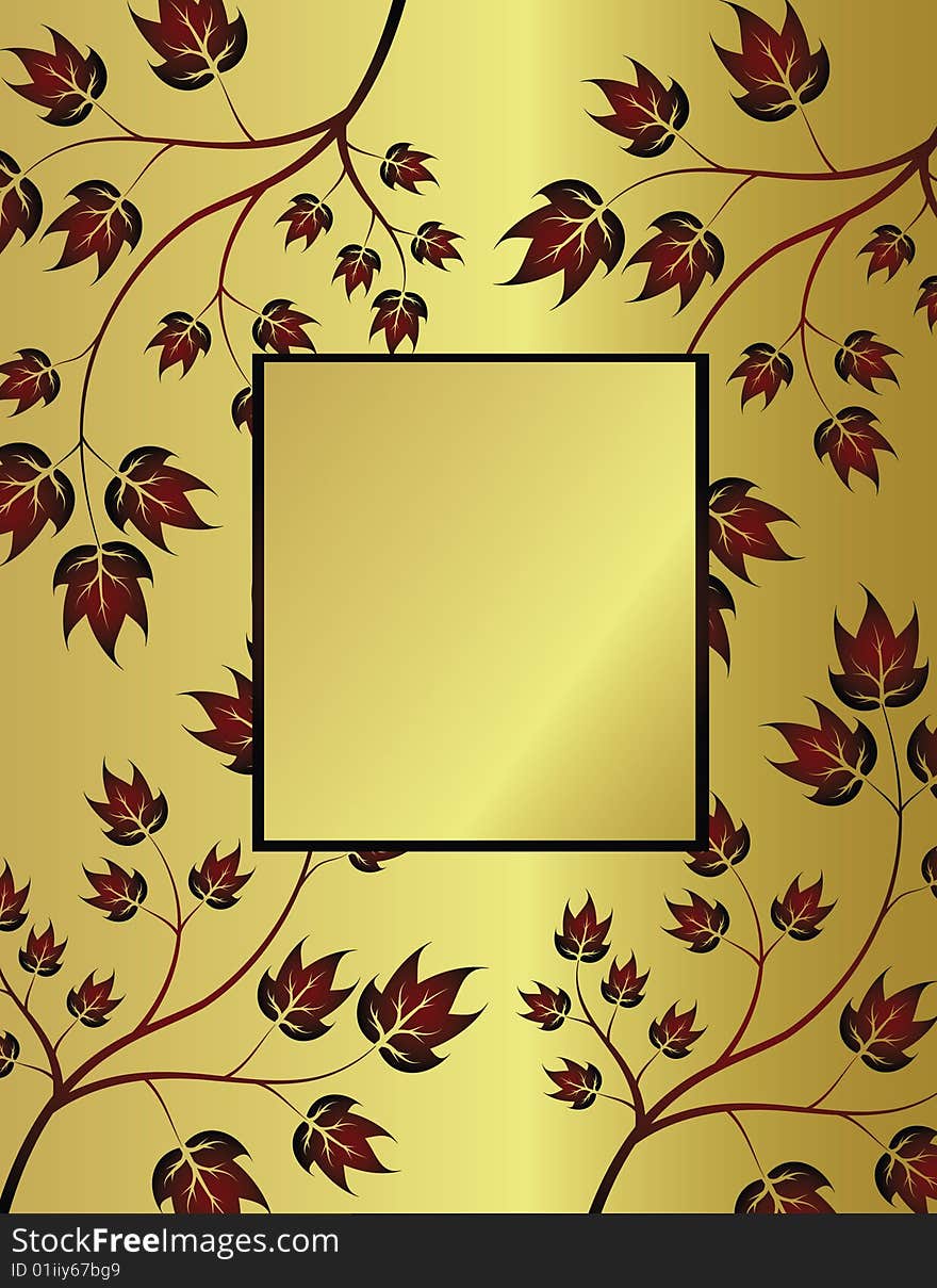 Golden floral frame with leaves