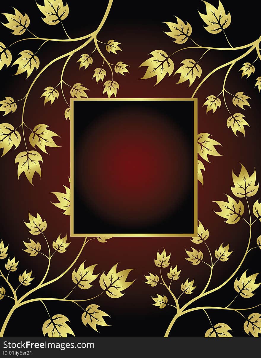 Golden floral frame with leaves