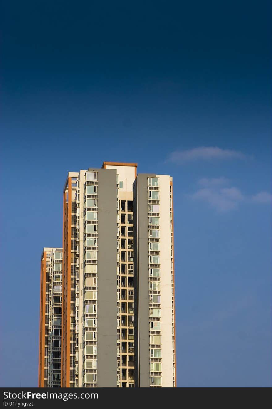 Modern building, the background is blue sky. Modern building, the background is blue sky