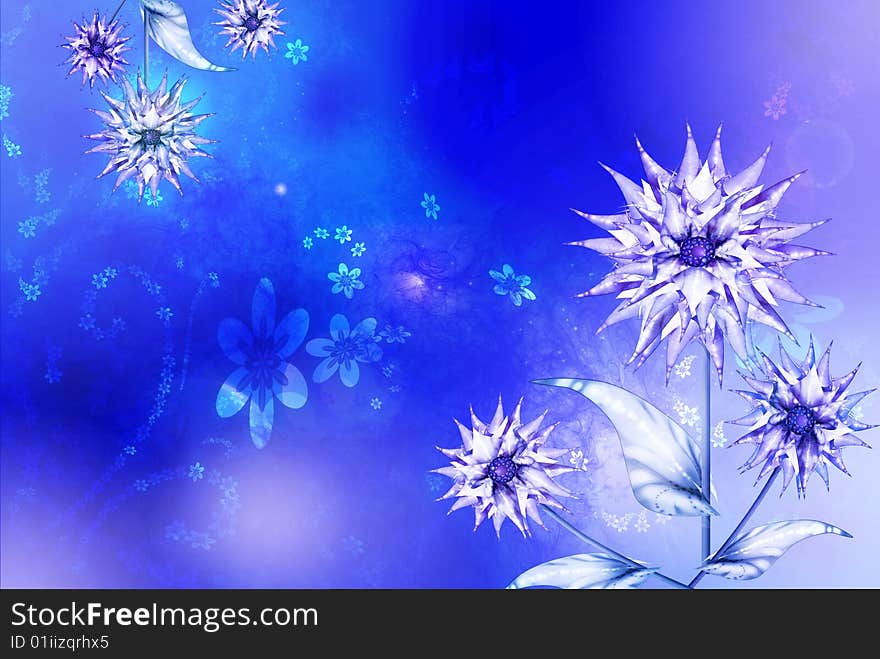 Blue background with flowers look like asters. Much available space is for inscriptions. Blue background with flowers look like asters. Much available space is for inscriptions