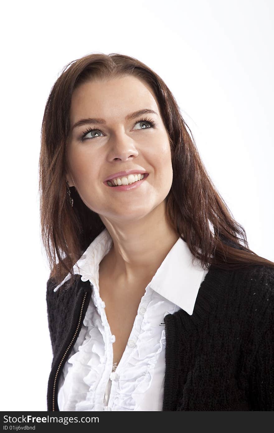 Isolated young business woman over white background