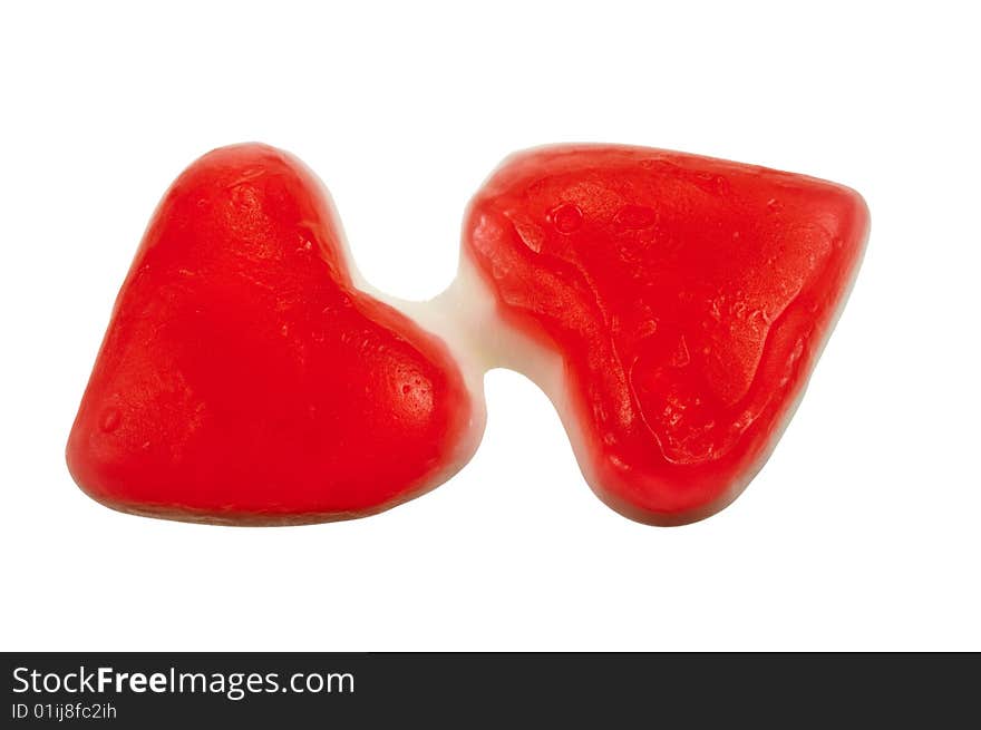 Two valentine's hearts together candy, isolated on a white background. Two valentine's hearts together candy, isolated on a white background