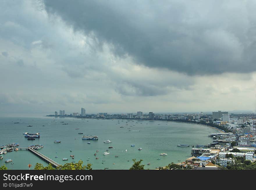 Pattaya city from observation point on the hill. Thailand