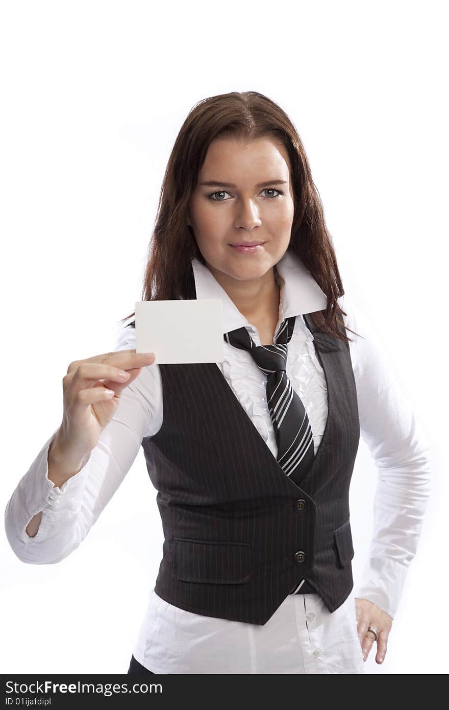 Isolated young business woman over white background