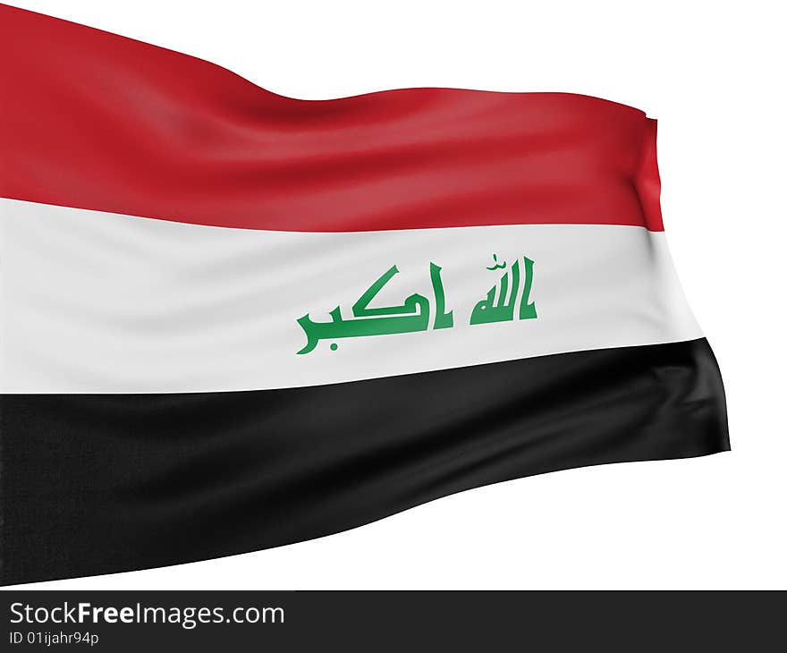 3D Iraq flag with fabric surface texture. White background.