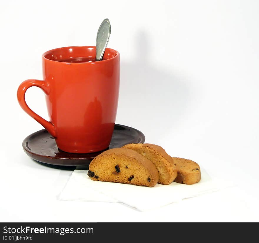 The cup and dessert isolated on white