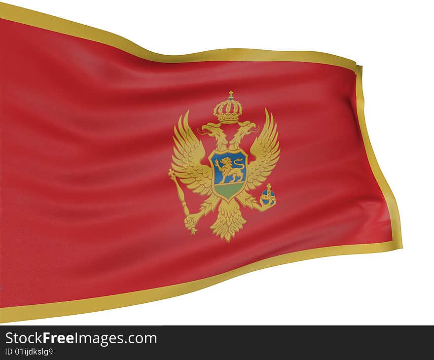 3D Montenegro flag with fabric surface texture. White background.