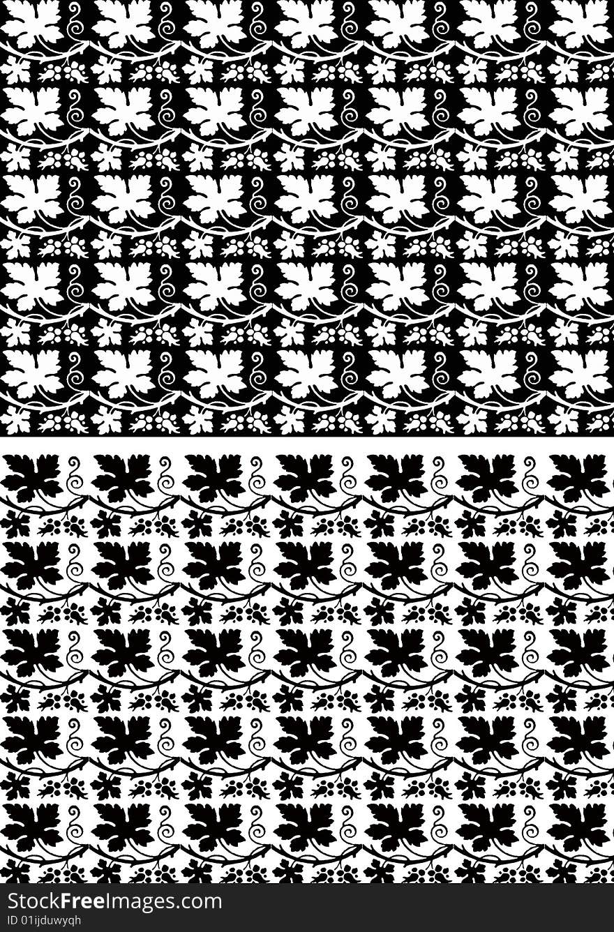 Black a white pattern from repeating grape leaves