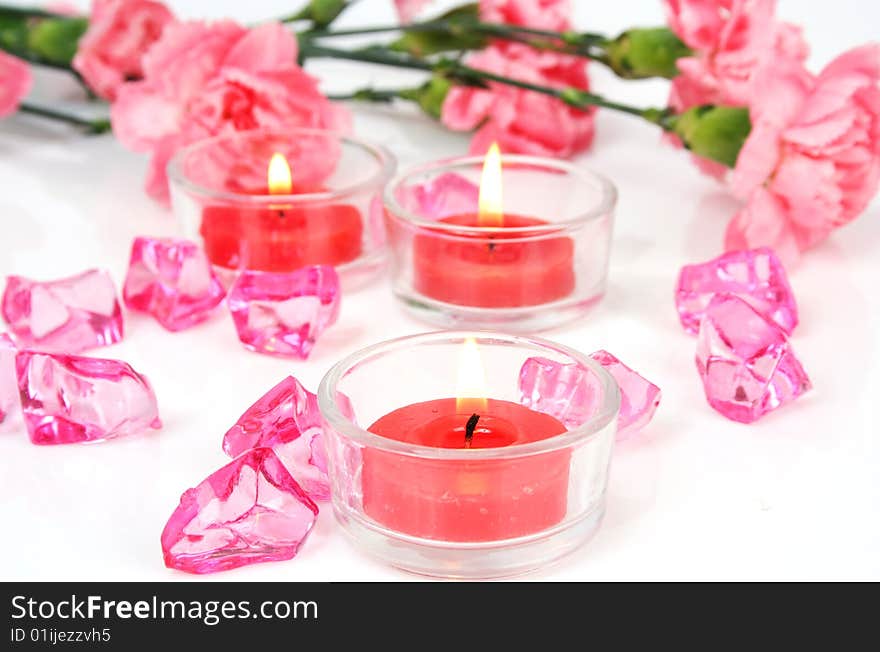 Pink Carnations And Candles