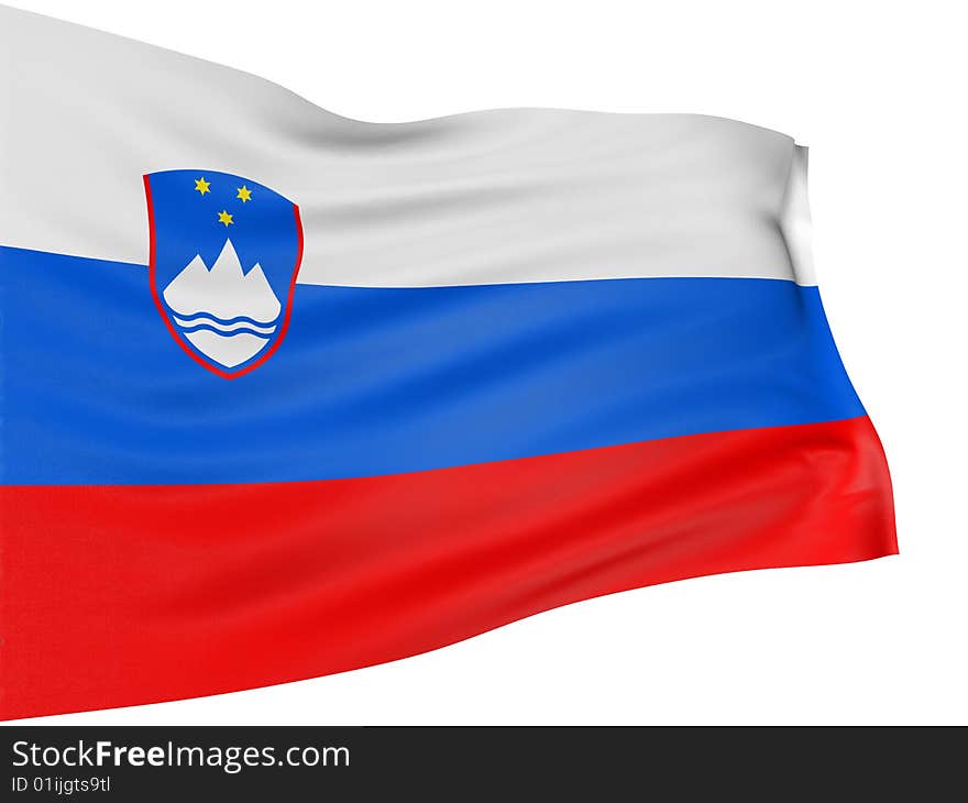 3D Slovene flag with fabric surface texture. White background.