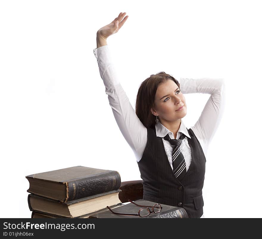 Isolated young business woman over white background