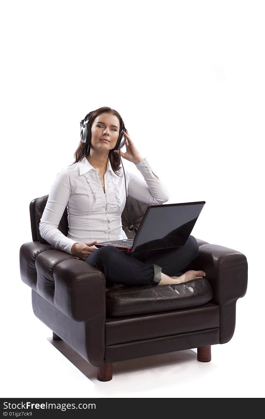 Isolated young business woman over white background