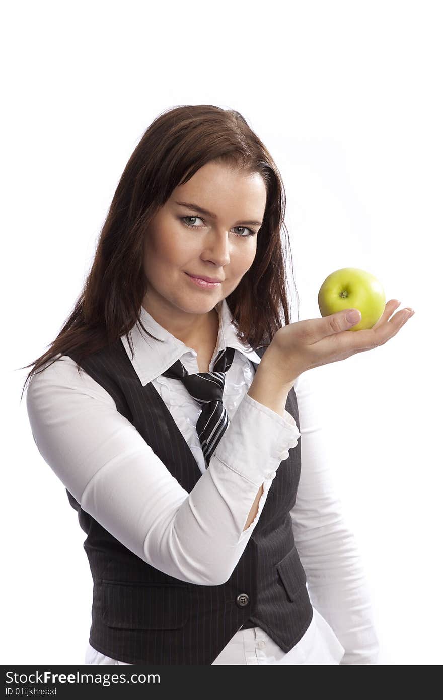 Isolated young business woman over white background