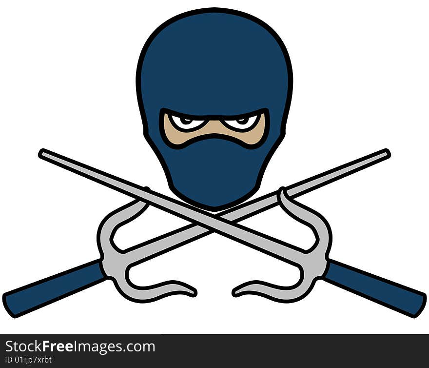 A ninja illustration with a pair of kitana blades.