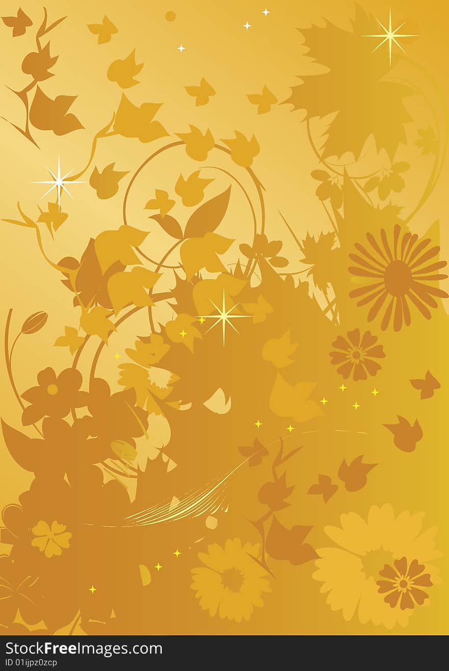 Beautiful plants and flowers on yellow background. Beautiful plants and flowers on yellow background