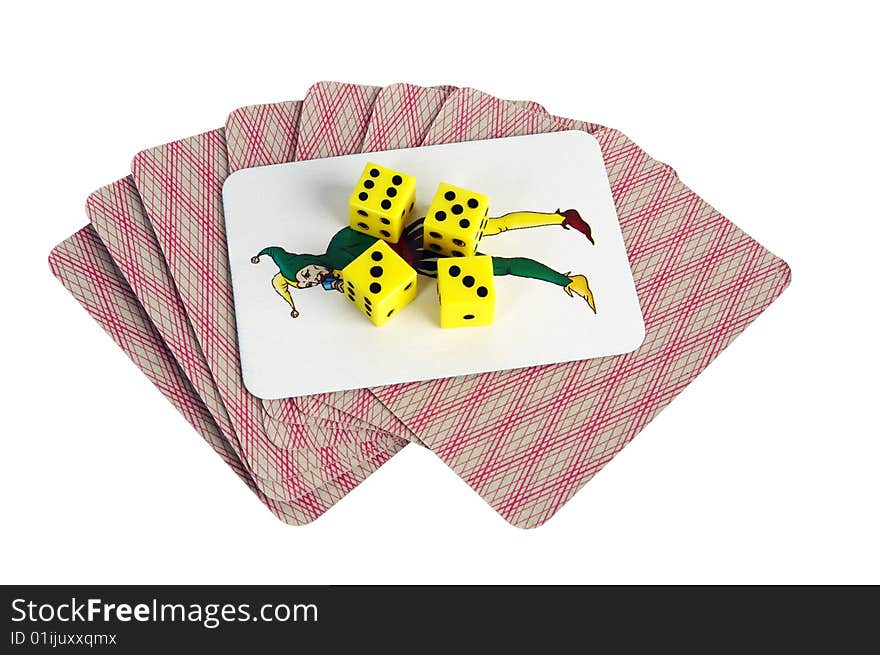 Cards and joker on the white  background