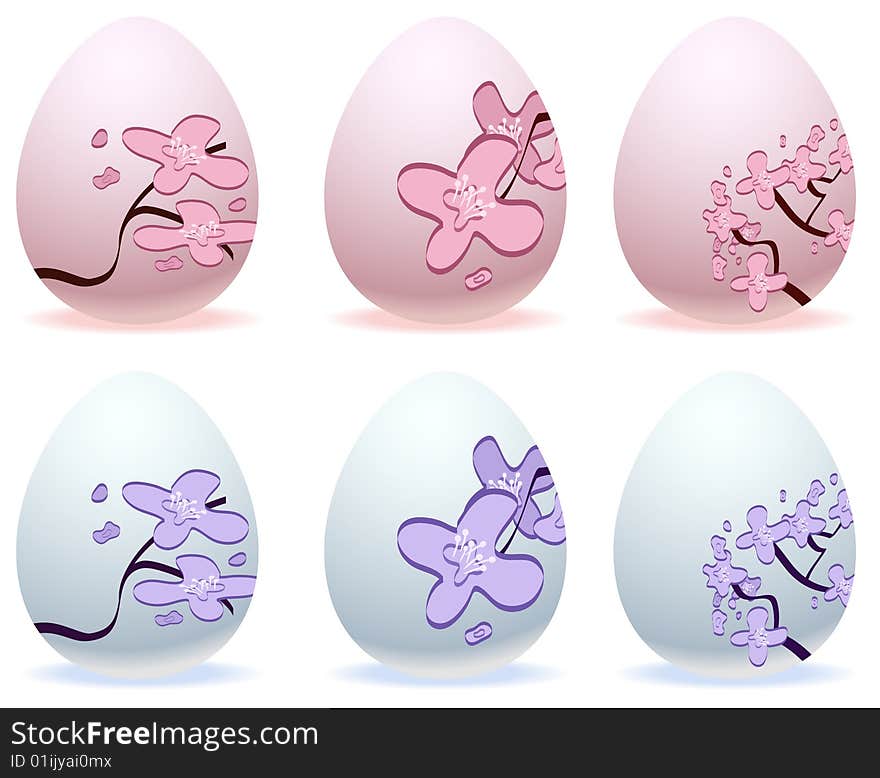 These are a variety of Cherry Blossom and Plum Blossom designs on Easter Eggs. These are a variety of Cherry Blossom and Plum Blossom designs on Easter Eggs