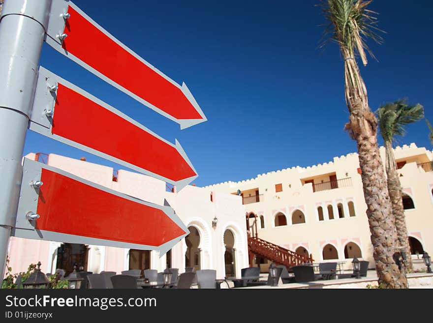 Clear, red signs in a hotel