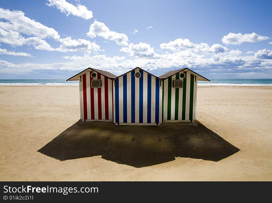 Cabins on a beach in benidorm