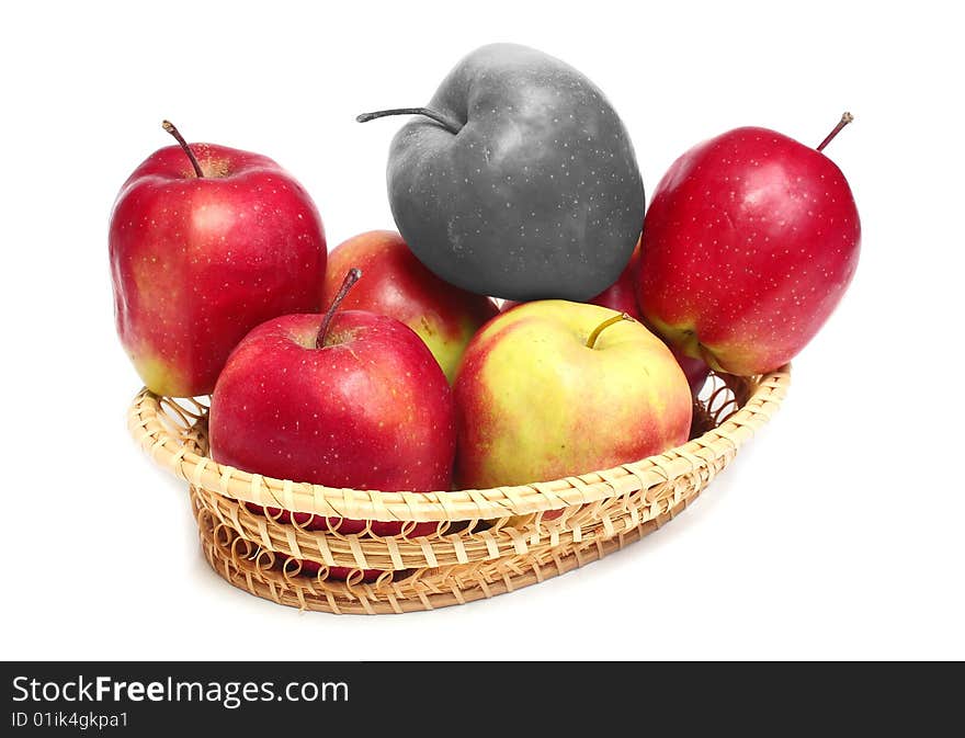 Black and red apples isolated on white background. Black and red apples isolated on white background