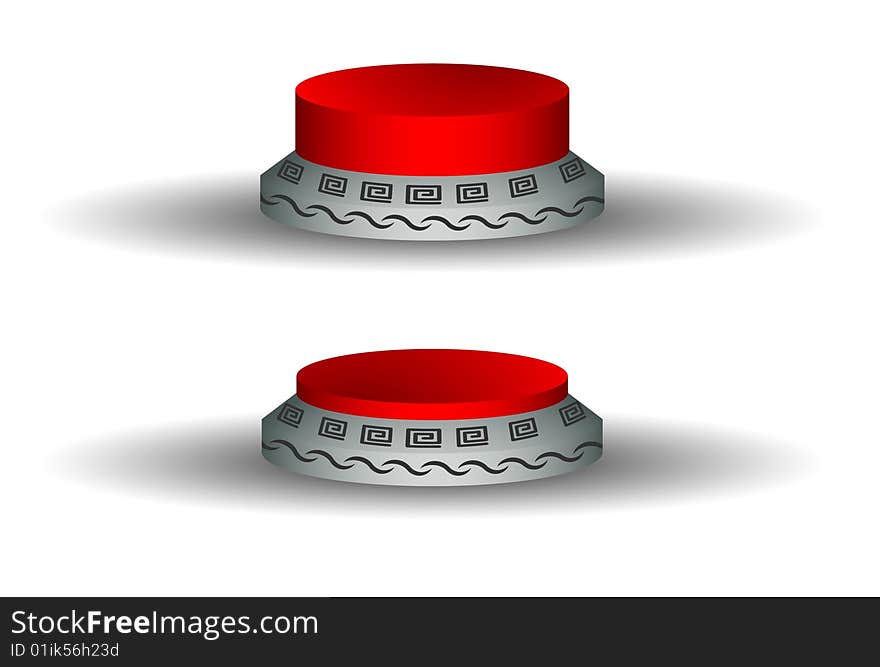 Two red buttons with patterns. A vector. Without mesh.