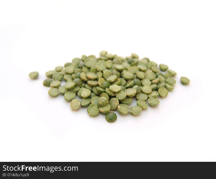 Small green split peas isolated on white background