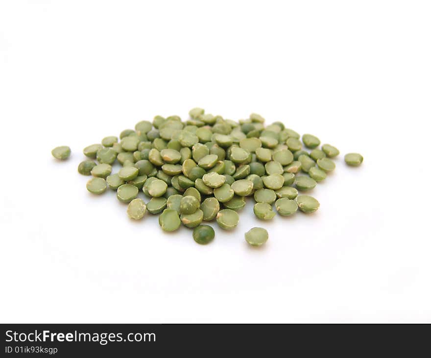 Small green split peas isolated on white background