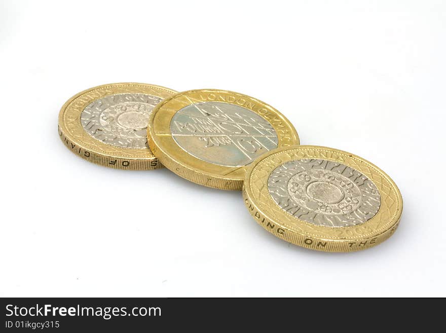 British two pound coins isolated on white. British two pound coins isolated on white