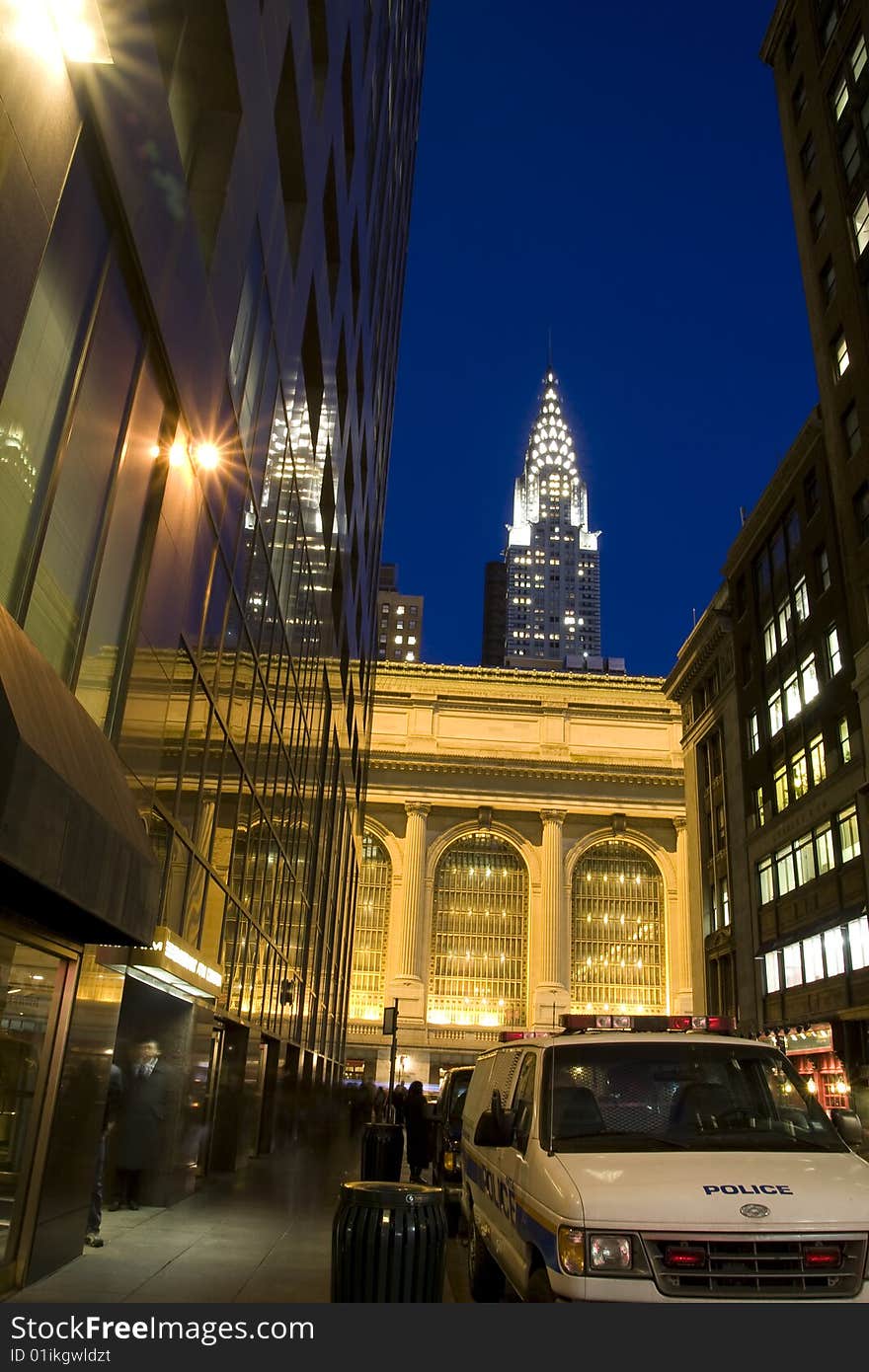 View of the Grand Central terminal at dusk.