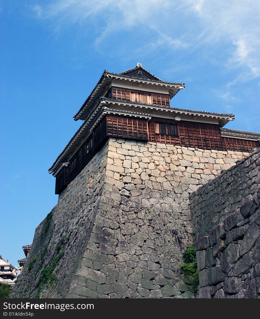 Japanese castle with clear blue sky