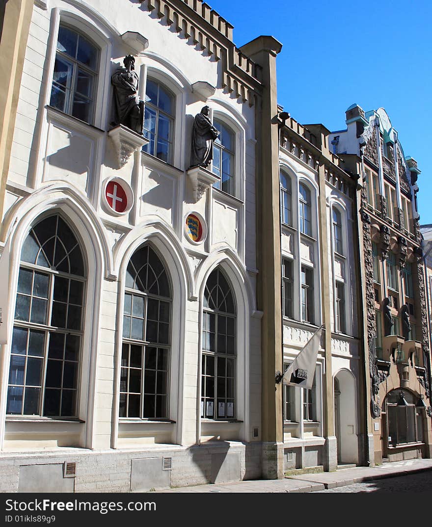 Historic buildings on the street in Tallinn, Estonia