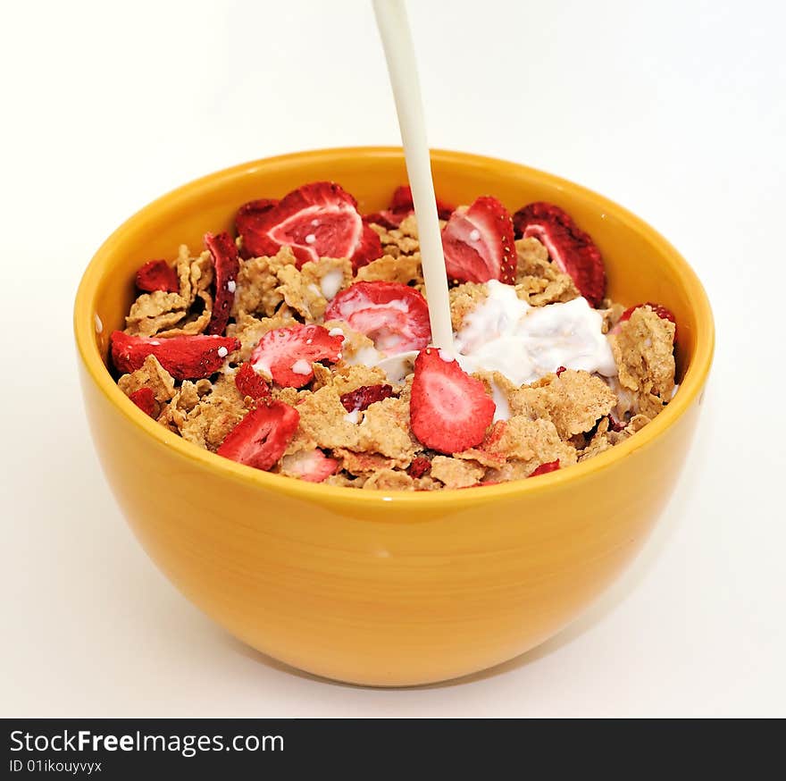 Milk Poured In A Cereal Bowl