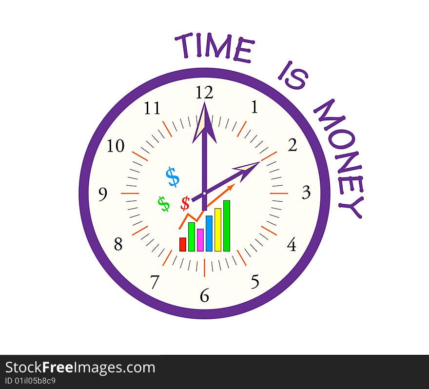 Vector illustration of time is money aphorism. Vector illustration of time is money aphorism