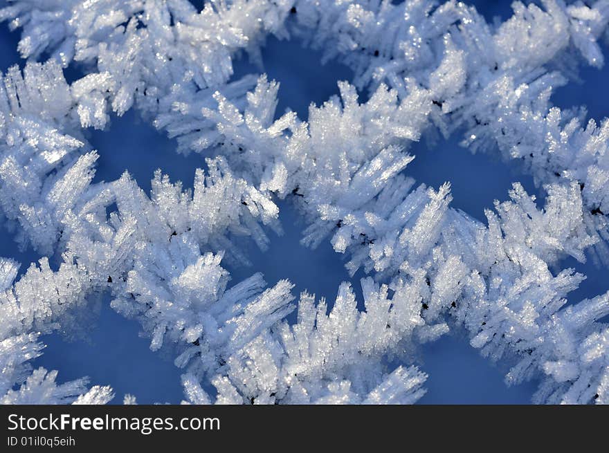 Fine ice crystals on netting