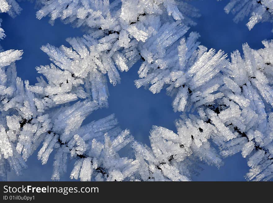 Fine ice crystals on netting - close up view