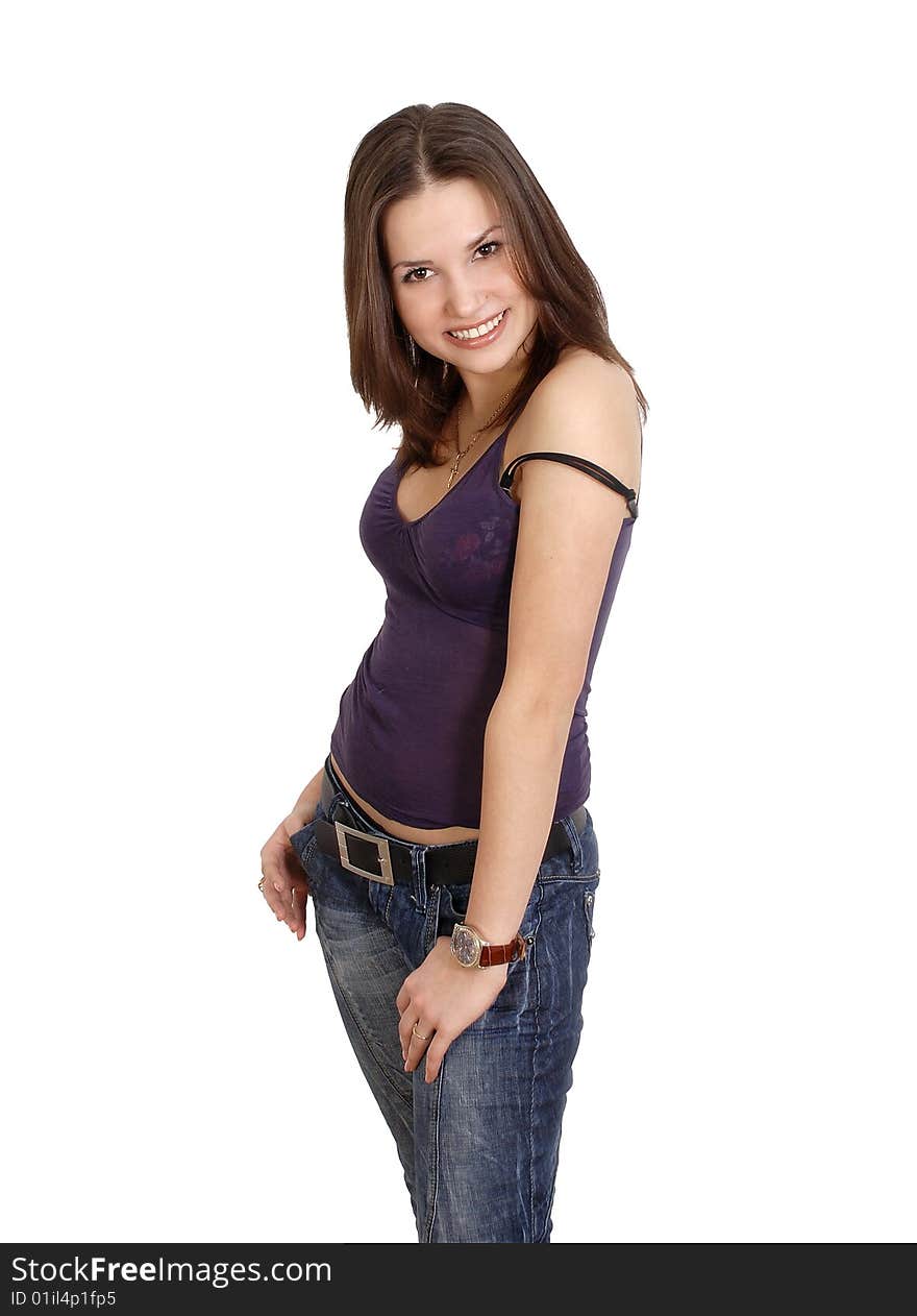 The smiling and happy girl on white background