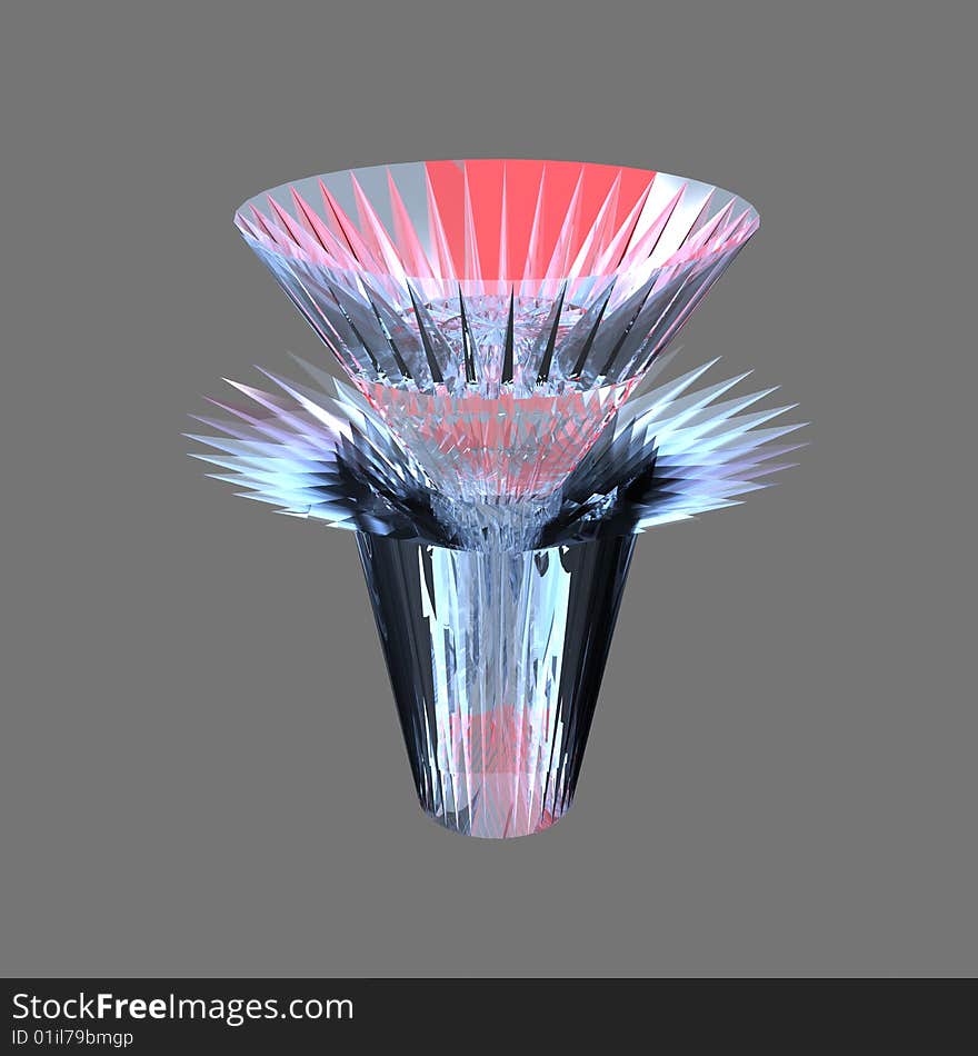 The Glass vase on gray background. 3D image