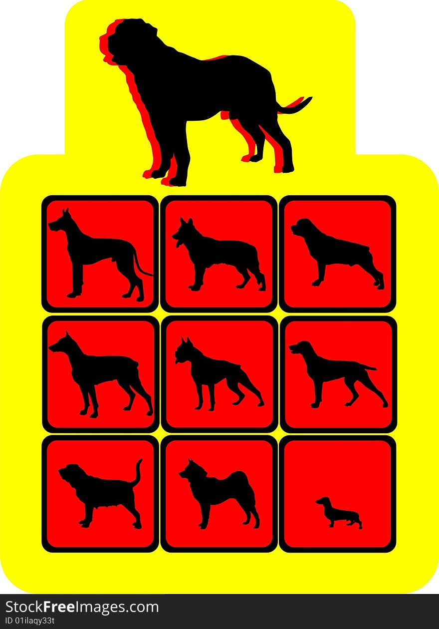 Set from ten silhouettes of the dogs. Set from ten silhouettes of the dogs