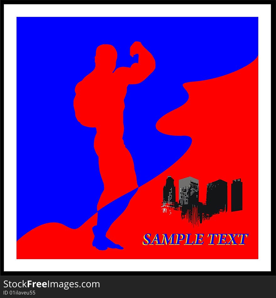 Silhouette of the athlete on turn blue and red background