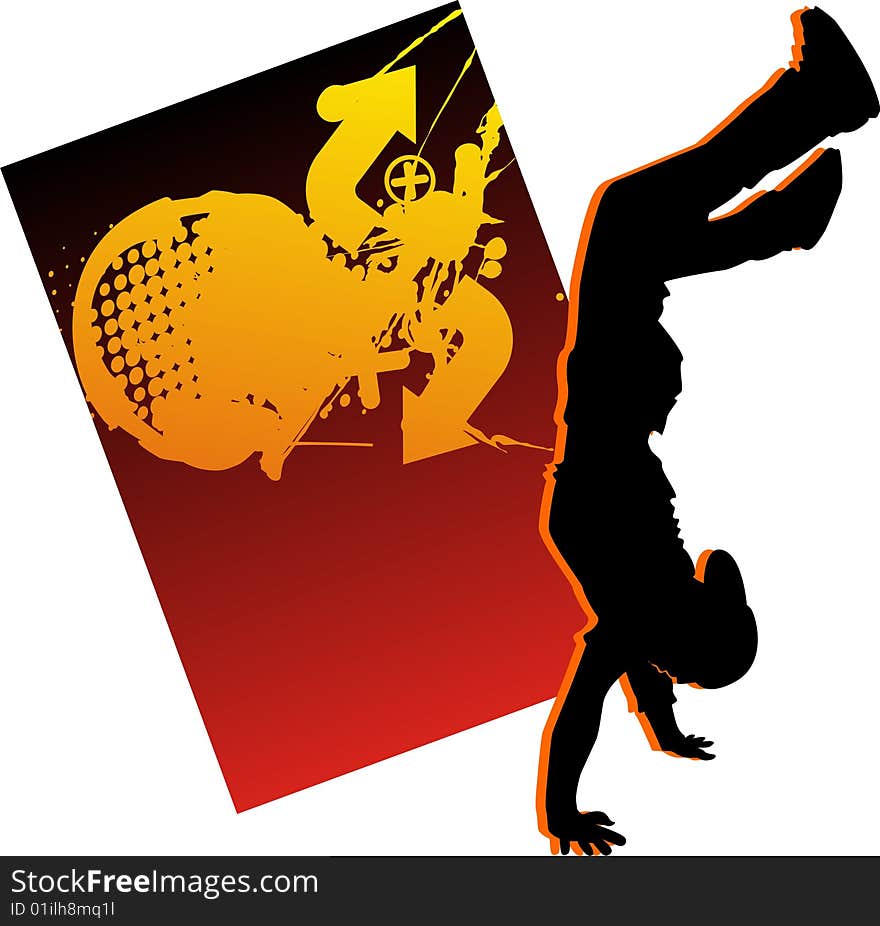 Silhouette dancing teenager on abstract background. Silhouette dancing teenager on abstract background