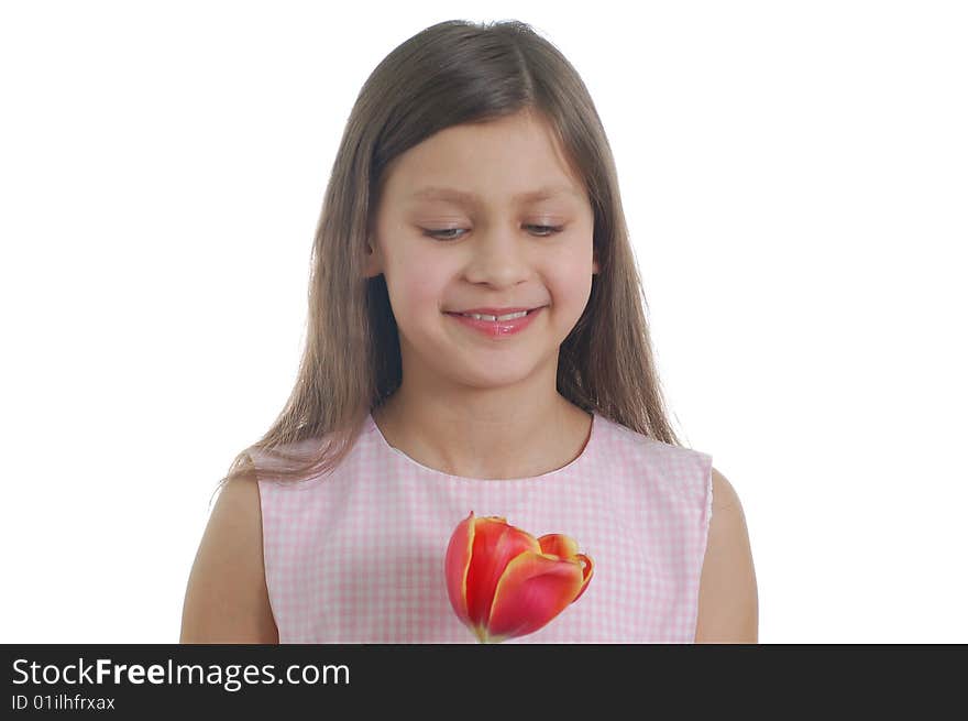 The portrait of little cute girl with flower. The portrait of little cute girl with flower