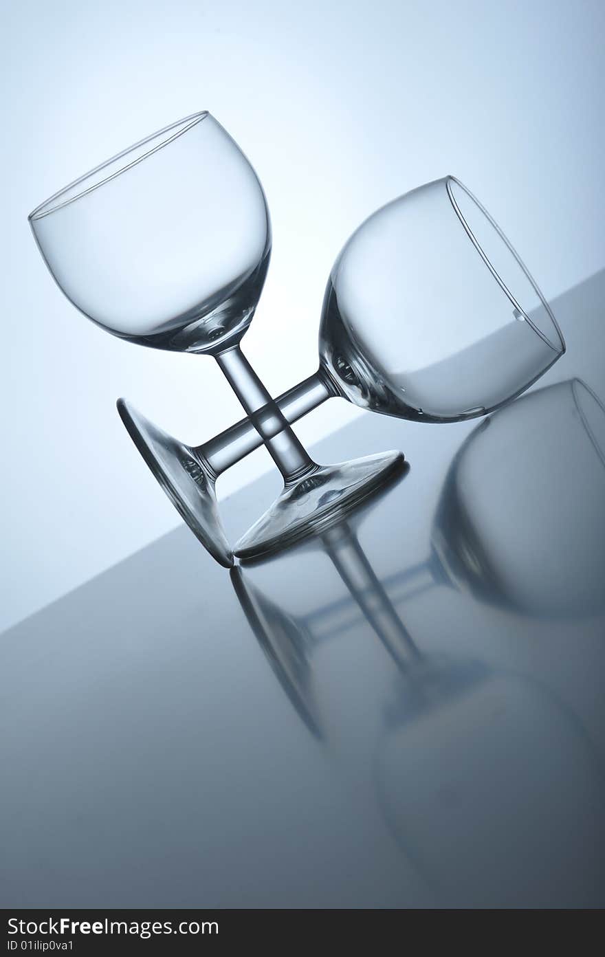 Two empty wineglass on table, close up. Two empty wineglass on table, close up