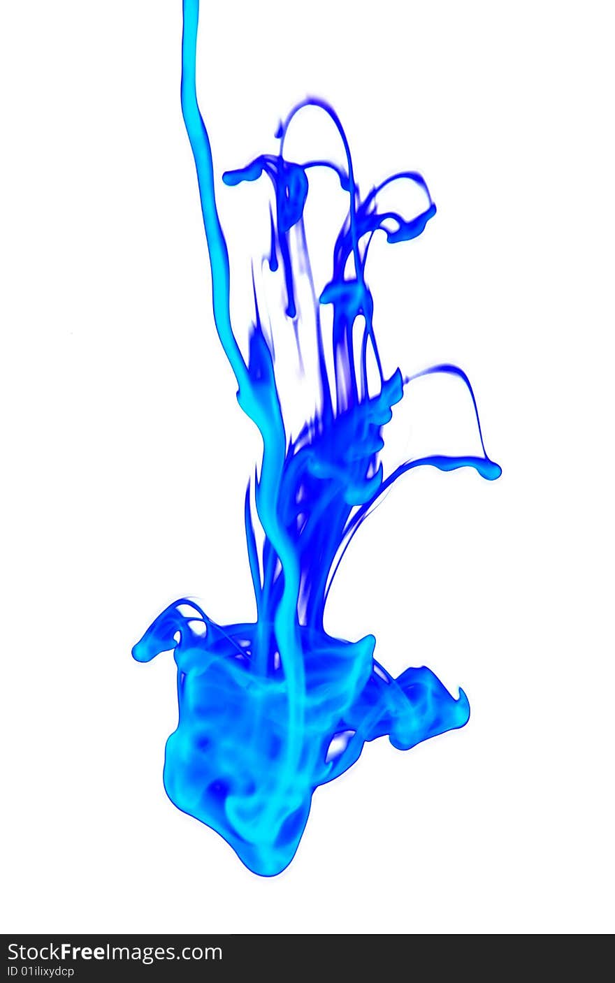 Abstract shapes of blue paint flowing in water. Abstract shapes of blue paint flowing in water